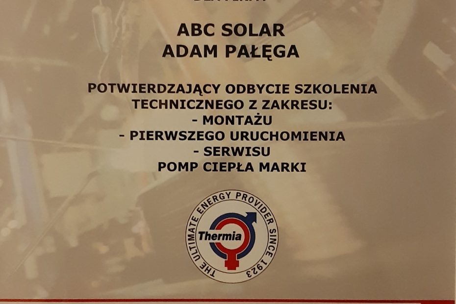ABC Solar - Certyfikat